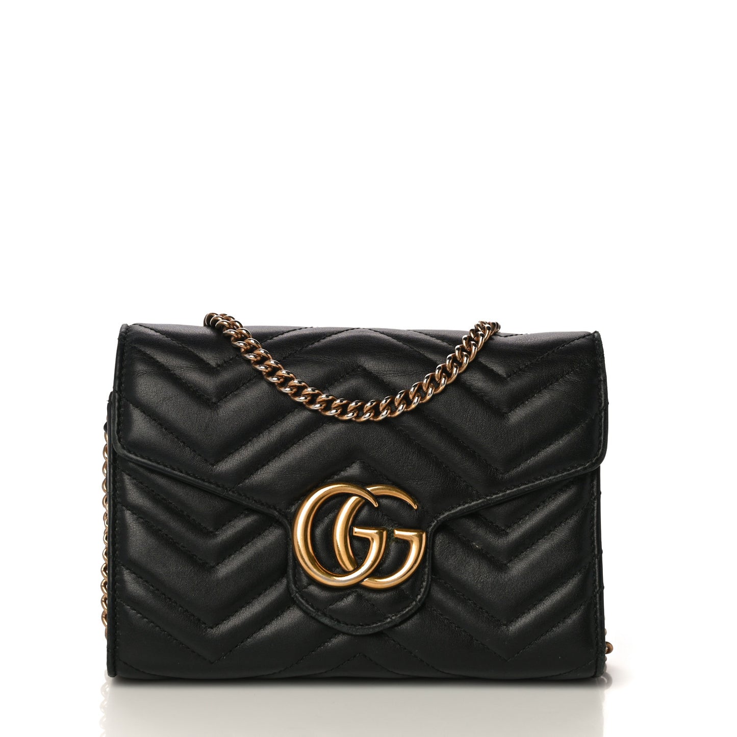 Calfskin Matelasse GG Marmont Chain Wallet Black