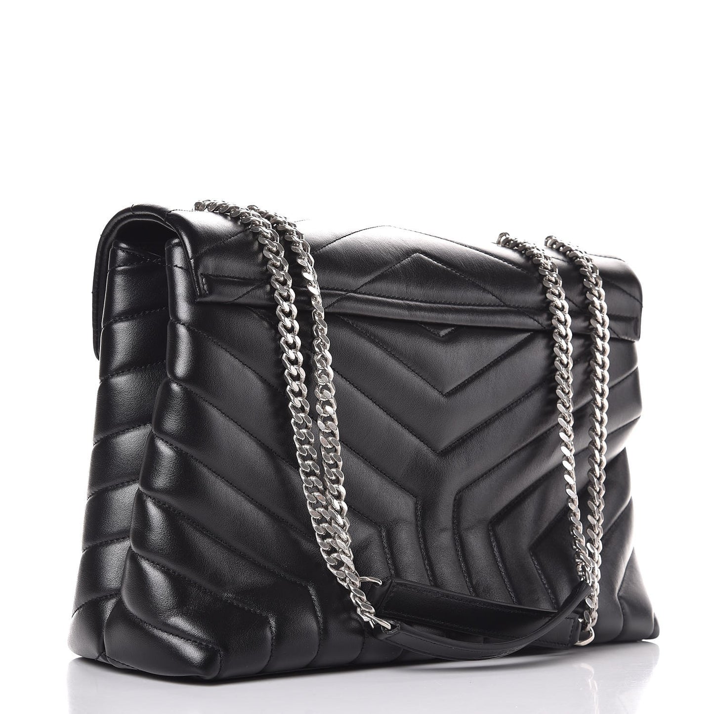 Calfskin Y Quilted Monogram Medium Loulou Chain Satchel Black
