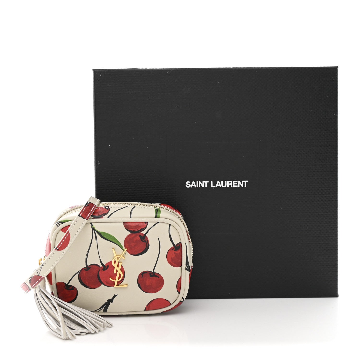 Saint Laurent Calfskin Cherry Print Monogram Baby Lou Camera Bag Crema Soft Red 11 of 11