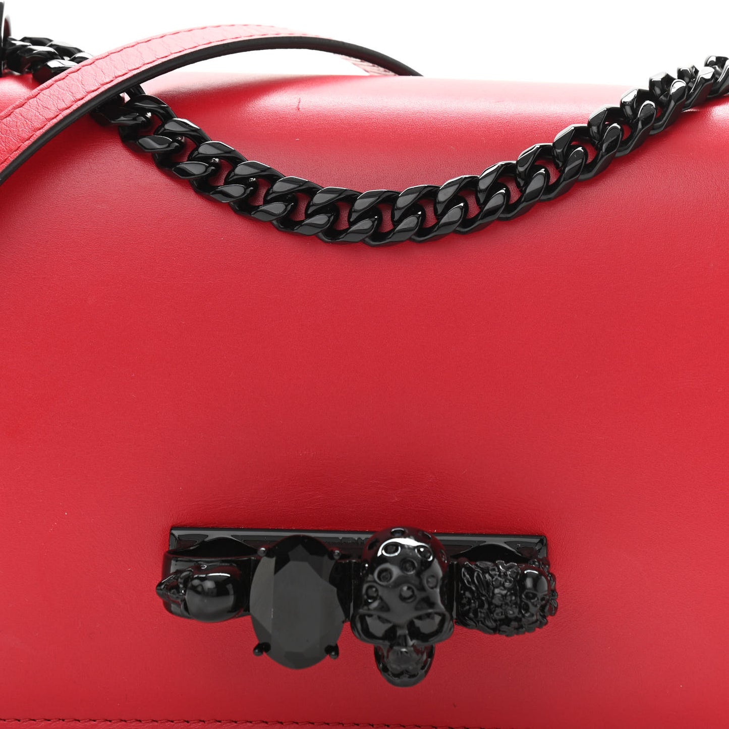 Calfskin Jeweled Knuckle Satchel Red