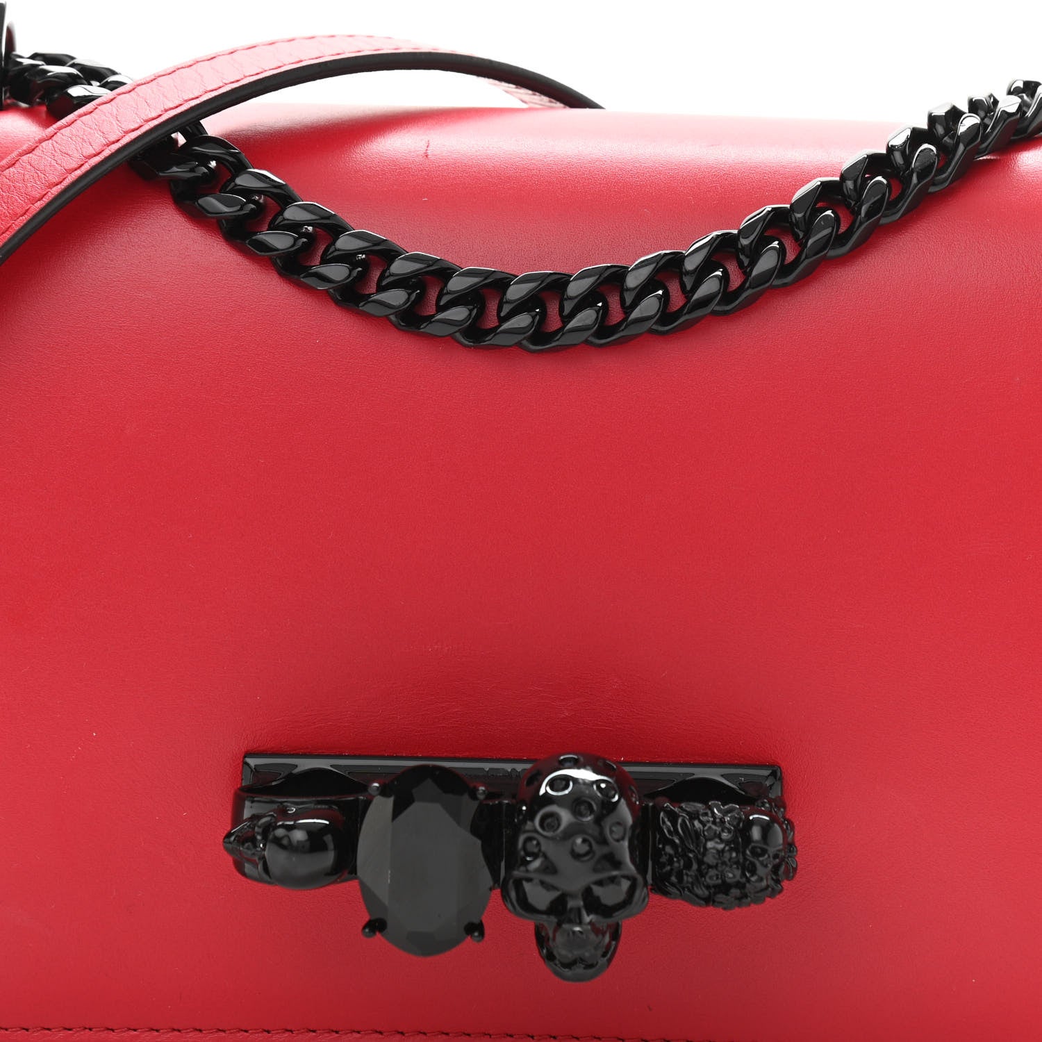 Alexander McQueen Calfskin Jeweled Knuckle Satchel Red 8 of 12