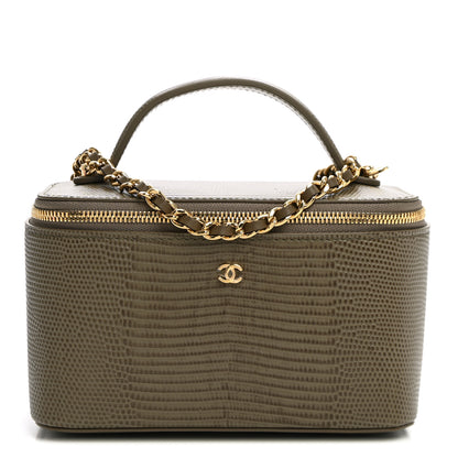 Chanel Calfskin Lizard Embossed Top Handle Slim Vanity With Chain  Dark Khaki 1 of 10