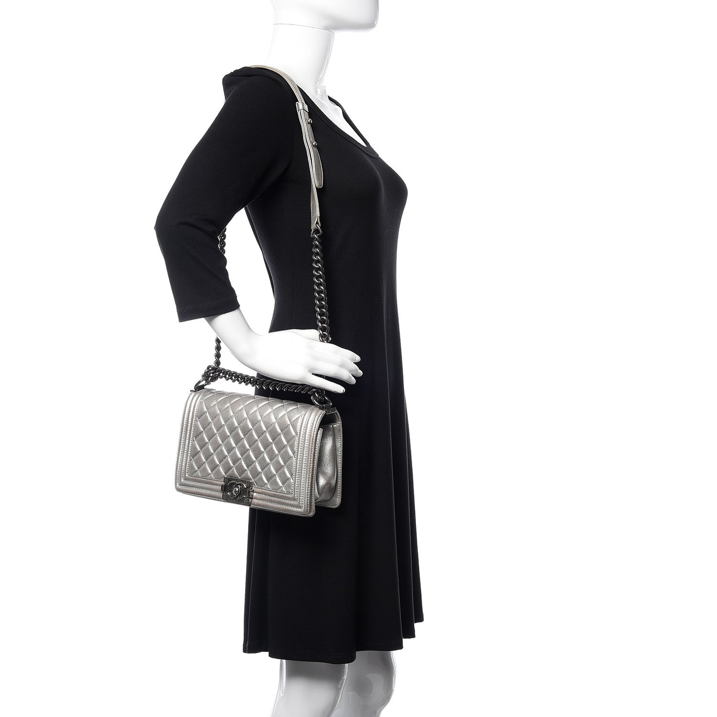 Metallic Lambskin Quilted Medium Boy Flap Silver