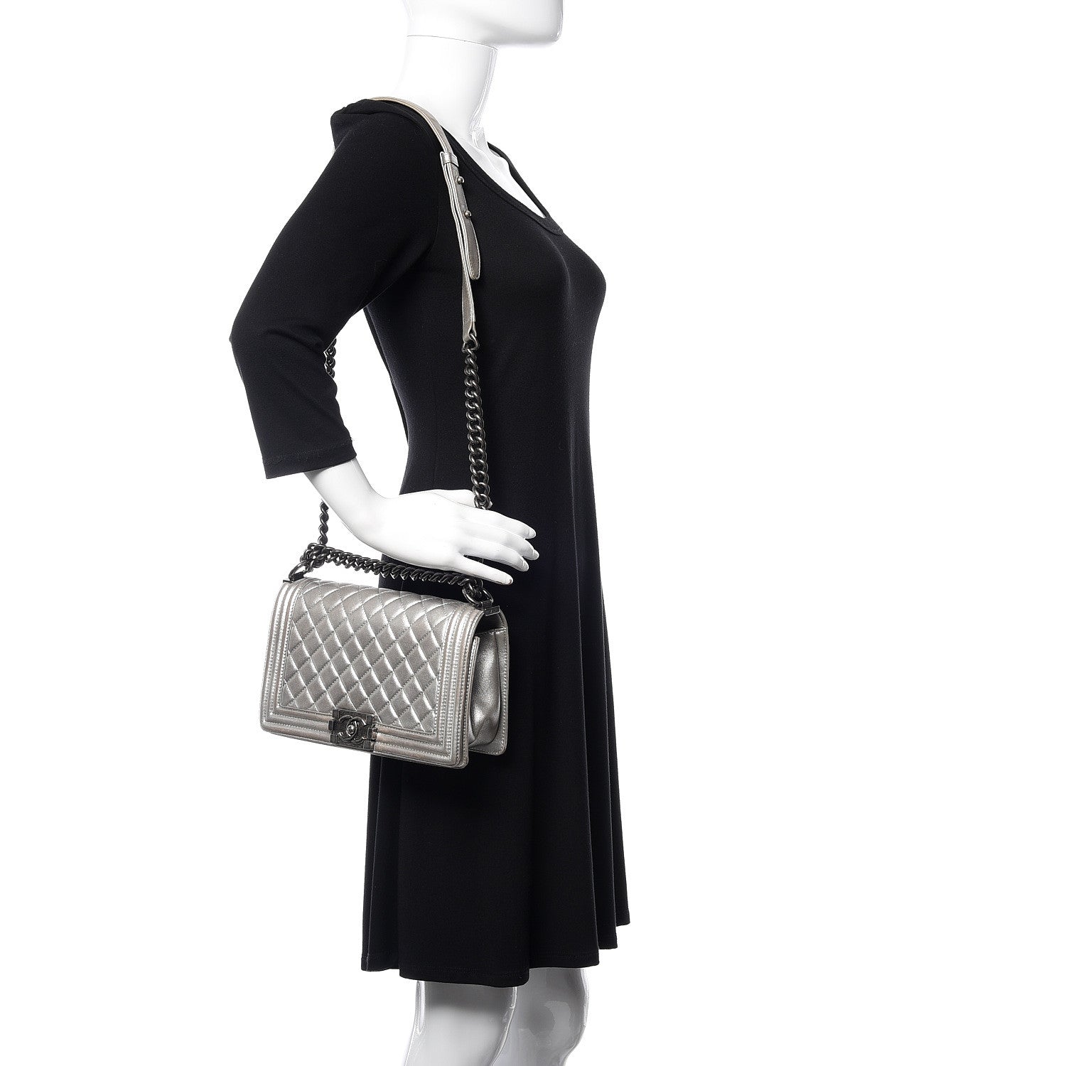 Chanel Metallic Lambskin Quilted Medium Boy Flap Silver 2 of 10