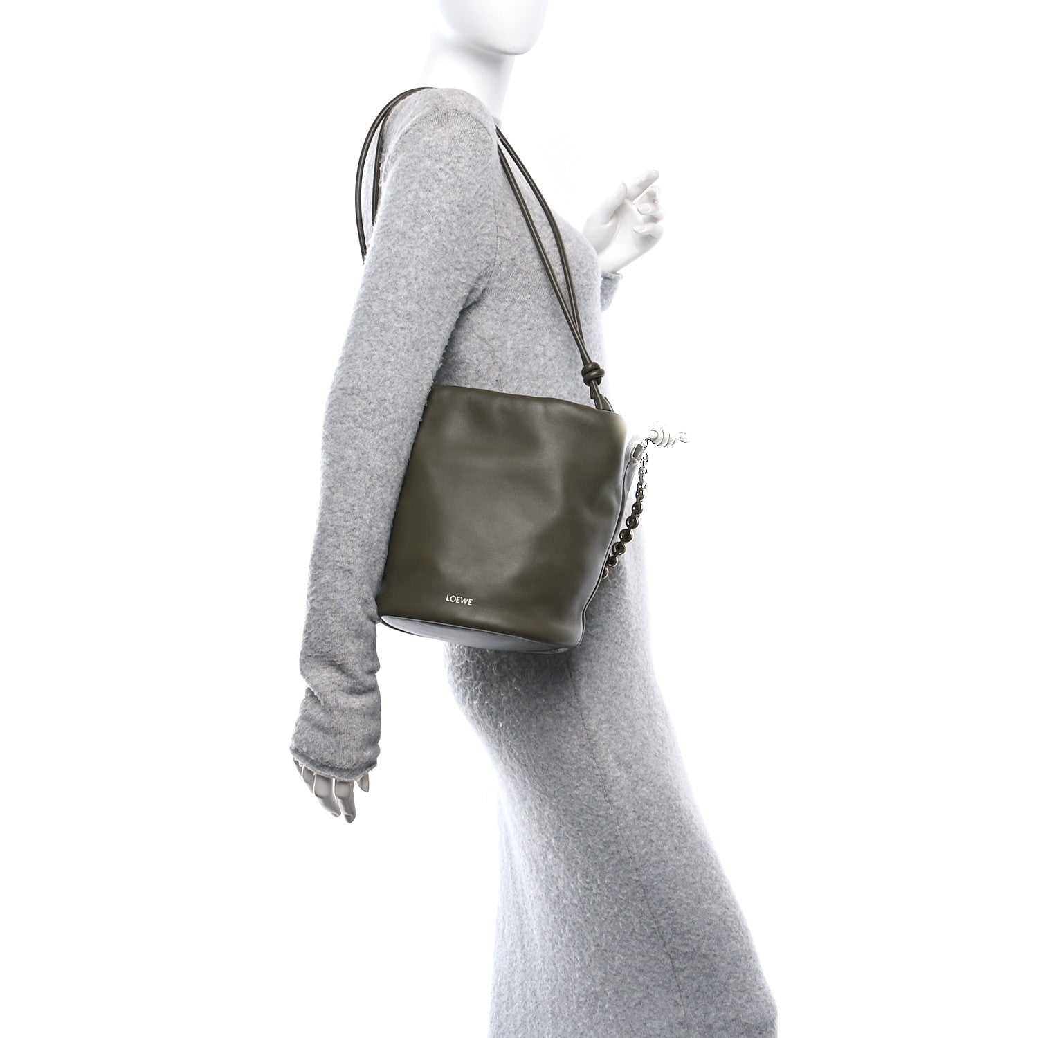 Loewe Mellow Nappa Lambskin Flamenco Bucket Bag Dark Khaki Green 2 of 9
