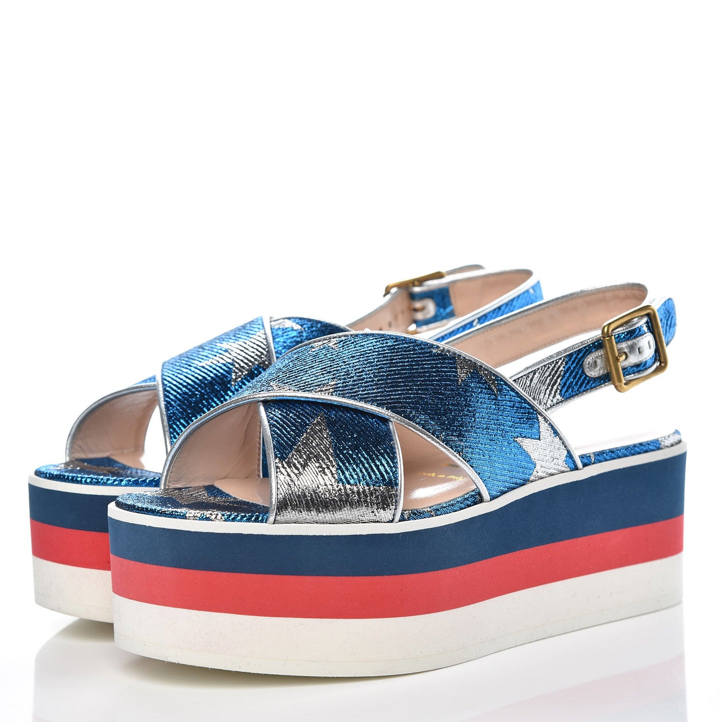 Lurex Starry Sky Crossover Platform Sandals 37.5 Bleuette Silver