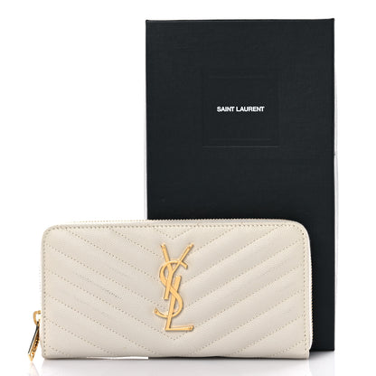Saint Laurent Grain De Poudre Matelasse Chevron Monogram Zip Around Wallet Blanc Vintage 12 of 12