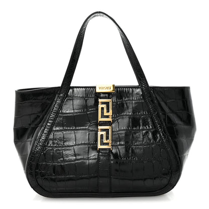 Versace Calfskin Crocodile Embossed Small Greca Goddess Shoulder Bag 1 of 9