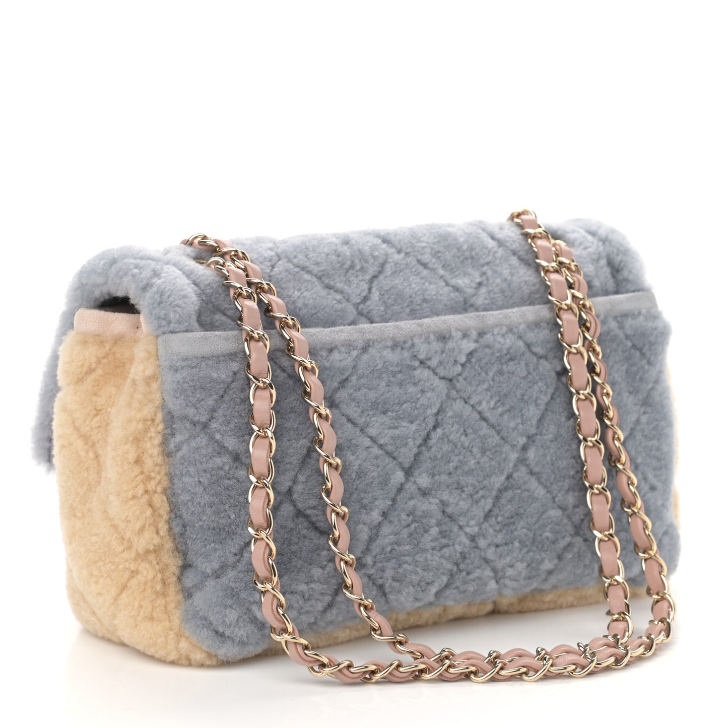 Shearling Sheepskin Single Flap Gray Pink Beige