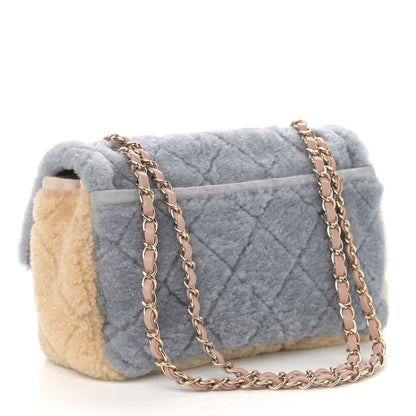 Chanel Shearling Sheepskin Single Flap Gray Pink Beige 2 of 12