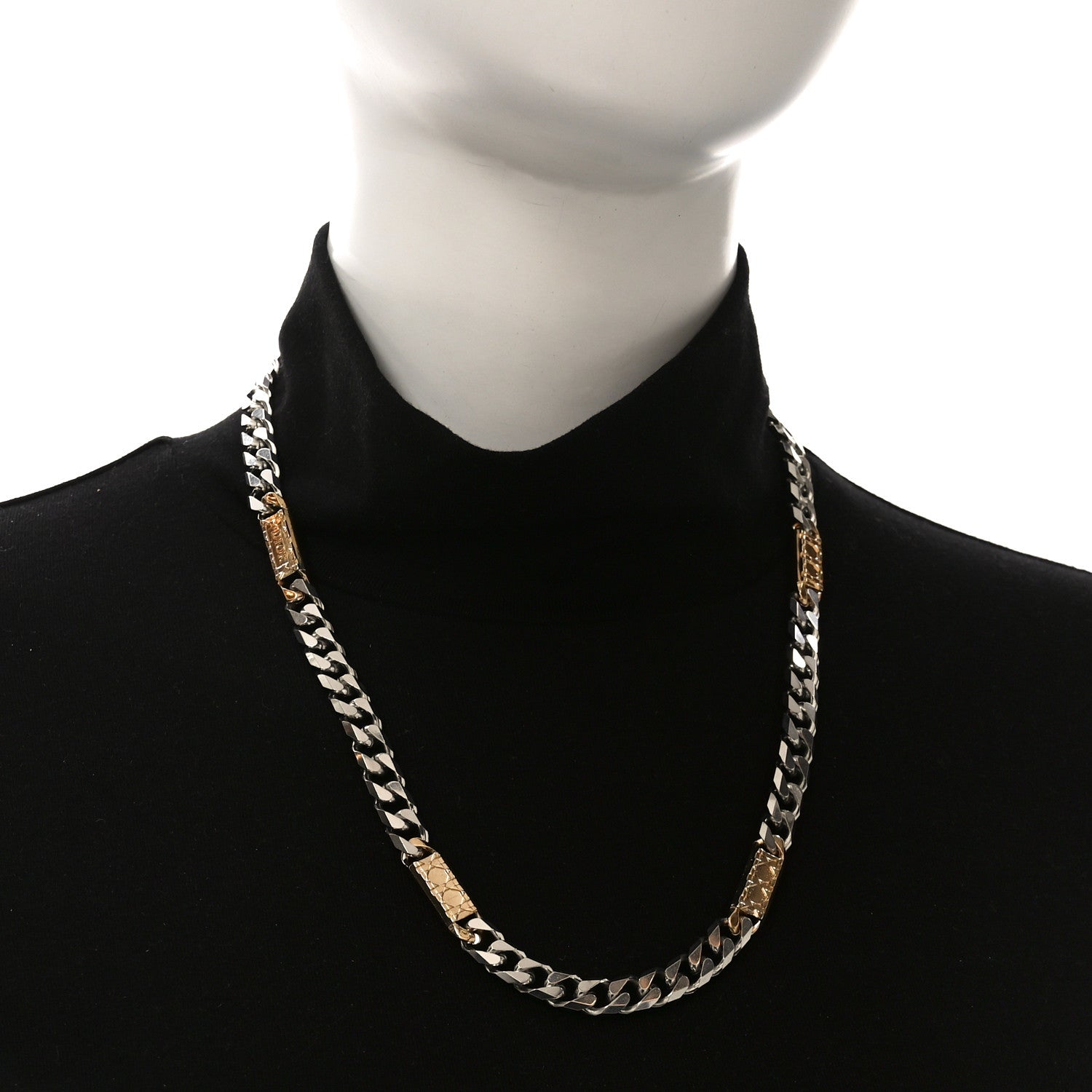 Christian Dior Metal Cannage Chain Link Necklace Gold Silver 2 of 5