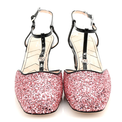 Gucci Calfskin Glitter Double G 55mm Slingback Pumps 38.5 Black Pink Glitter 3 of 9