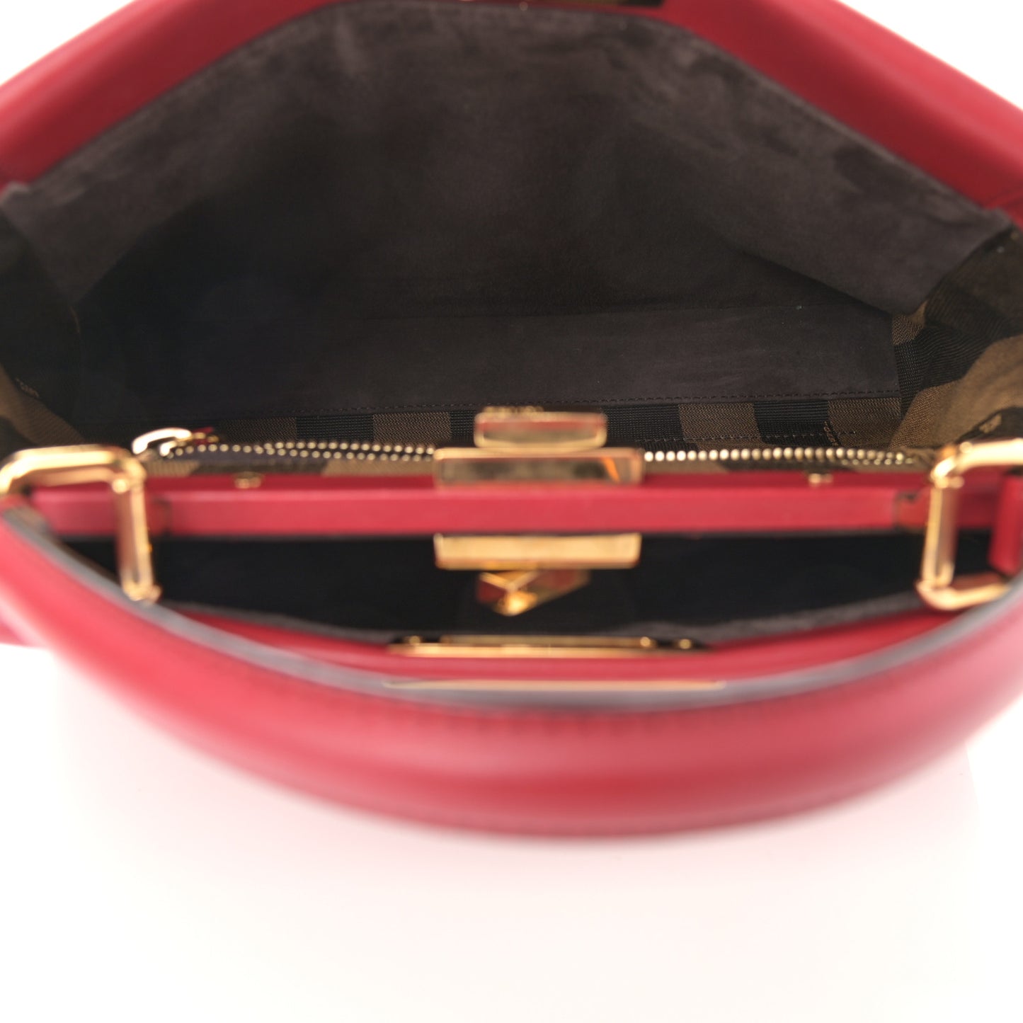 Vitello Morgan Fabric Jacquard Pequin Medium Peekaboo Iconic Satchel Mattone Tobacco Black