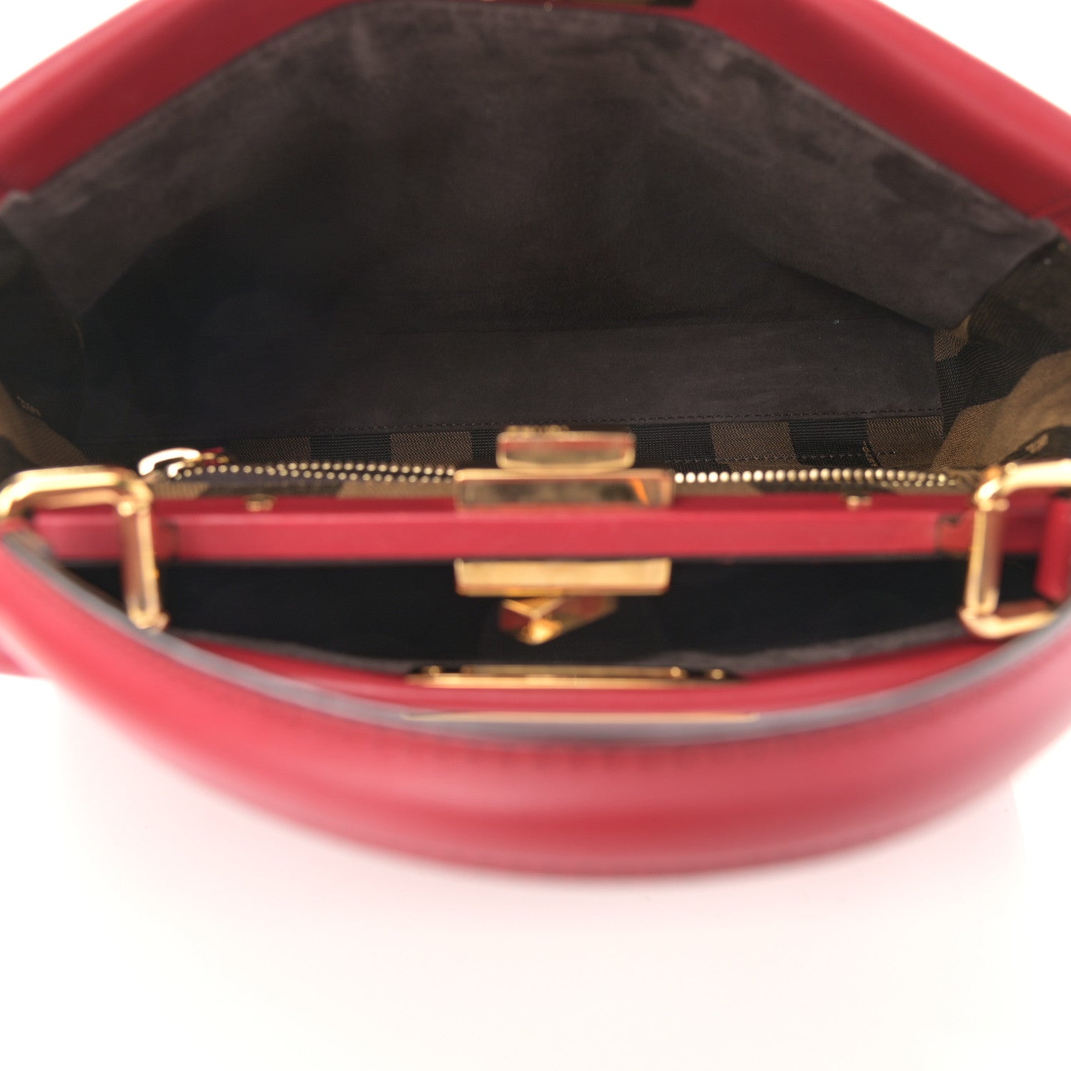 Fendi Vitello Morgan Fabric Jacquard Pequin Medium Peekaboo Iconic Satchel Mattone Tobacco Black 5 of 10