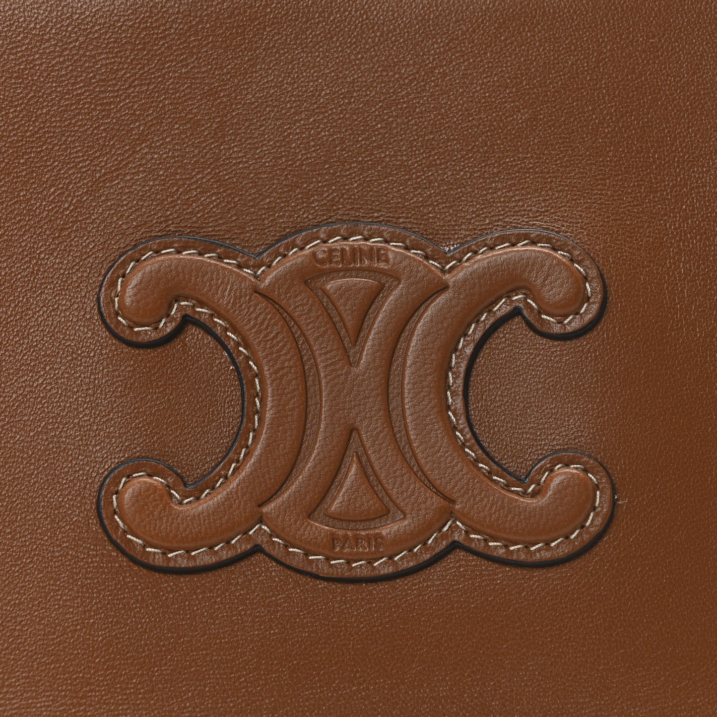 Calfskin Wicker Triomphe Wristlet Pouch Tan Natural
