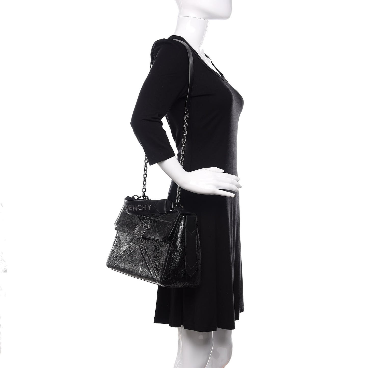 Creased Patent Calfskin Medium ID Flap Black