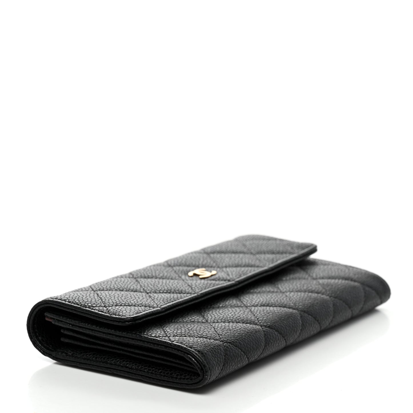 Caviar Quilted Large Gusset Flap Wallet Black