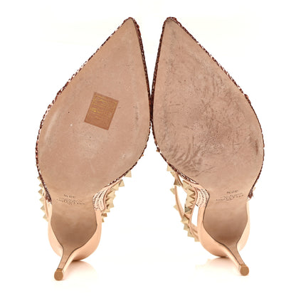 Valentino Garavani Metallic Nappa Sequin Liquid Metal Rockstud Ankle Strap Pumps 38.5 Rame Poudre 6 of 12