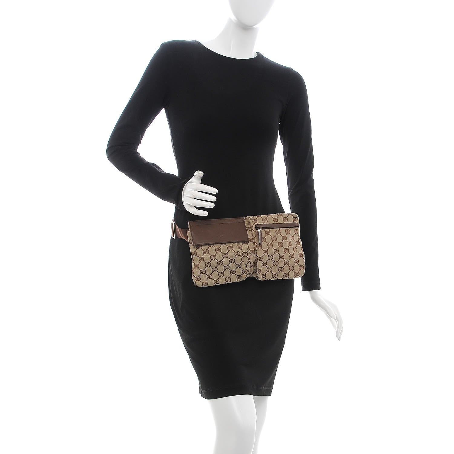 Gucci GG Monogram Web Double Pocket Belt Bag Brown 2 of 7