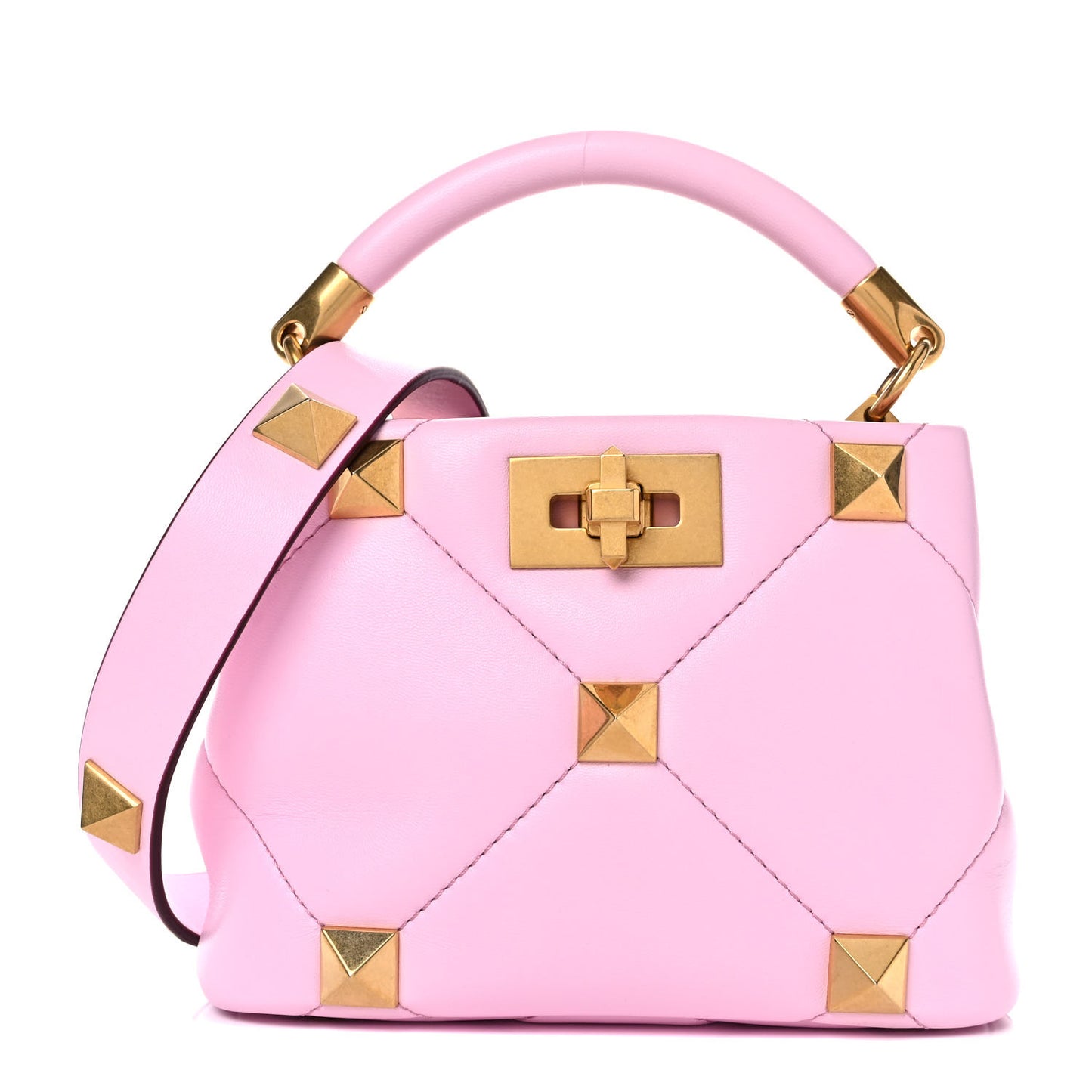 Nappa Mini Roman Stud The Handle Bag Pink Borealis