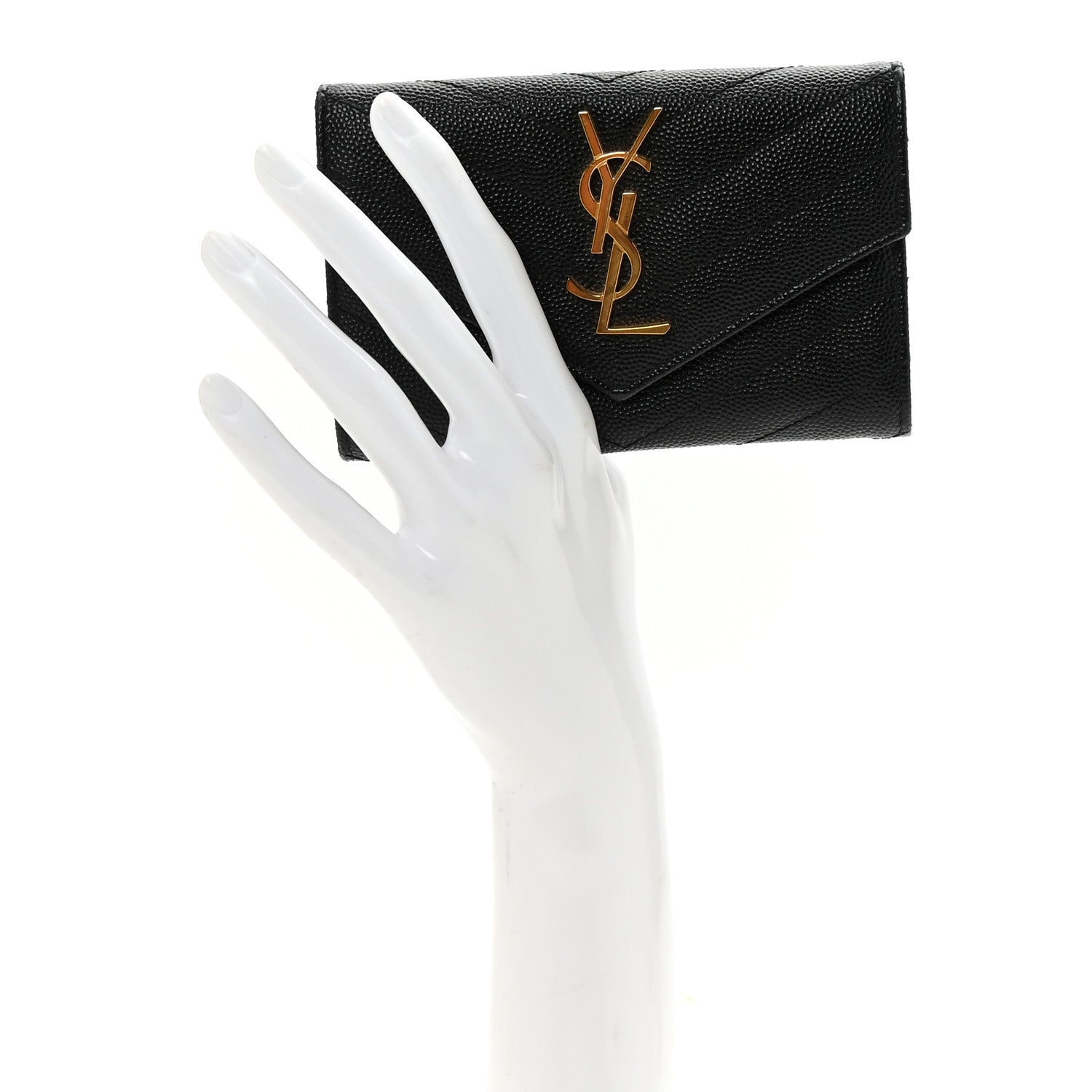 Saint Laurent Grain De Poudre Matelasse Chevron Small Monogram Envelope Wallet Black 2 of 7