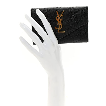 Saint Laurent Grain De Poudre Matelasse Chevron Small Monogram Envelope Wallet Black 2 of 7