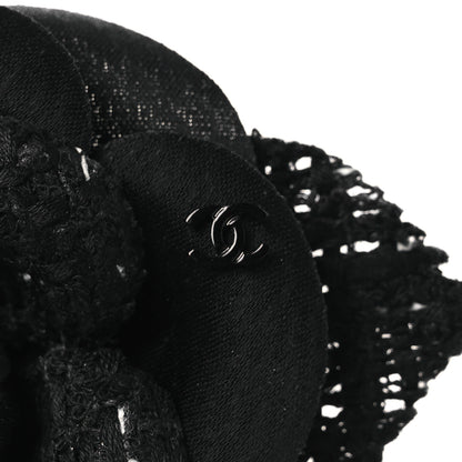 Chanel Tweed Camellia Pin Brooch Black 3 of 3