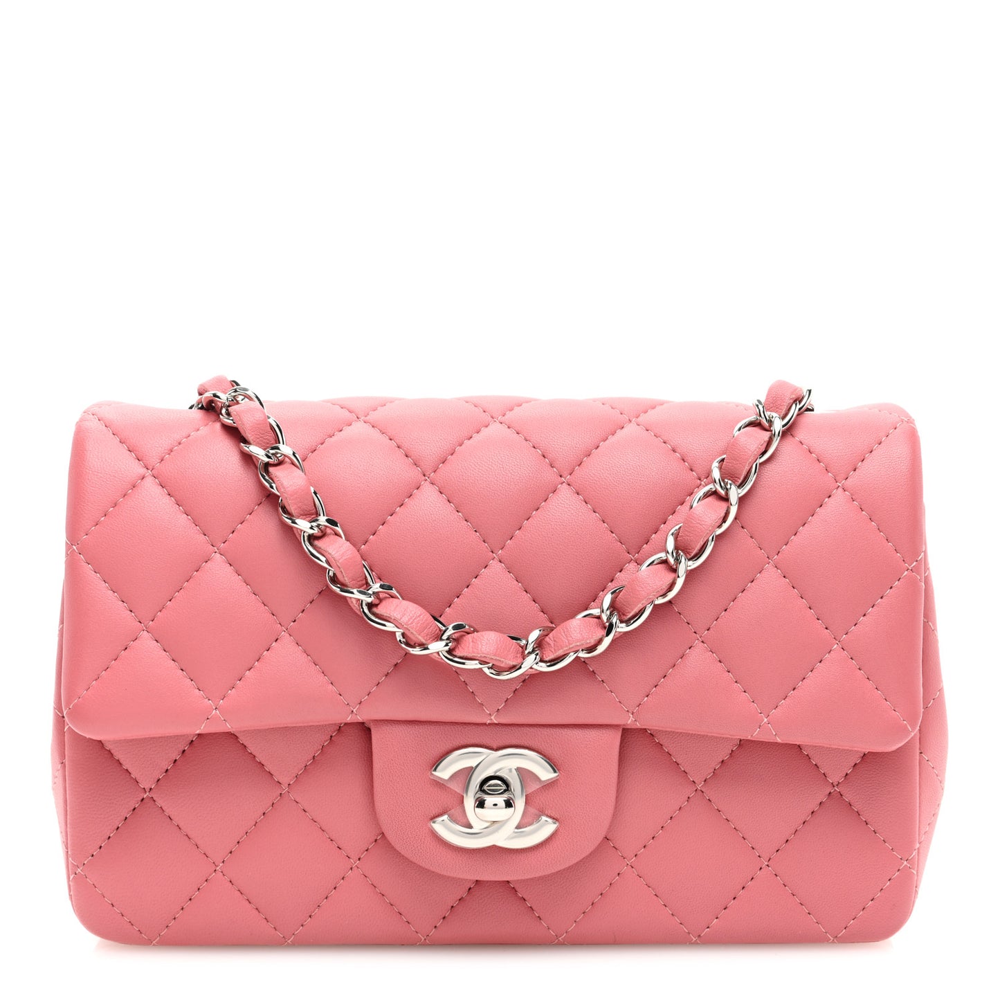 Lambskin Quilted Mini Rectangular Flap Pink