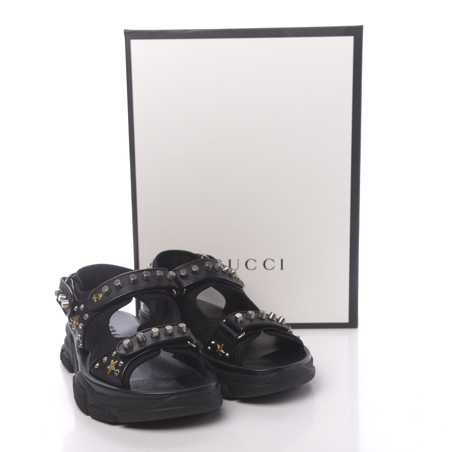 Gucci Nappa Mesh Studded Mens Aguru Sandals 10 Black 10 of 10