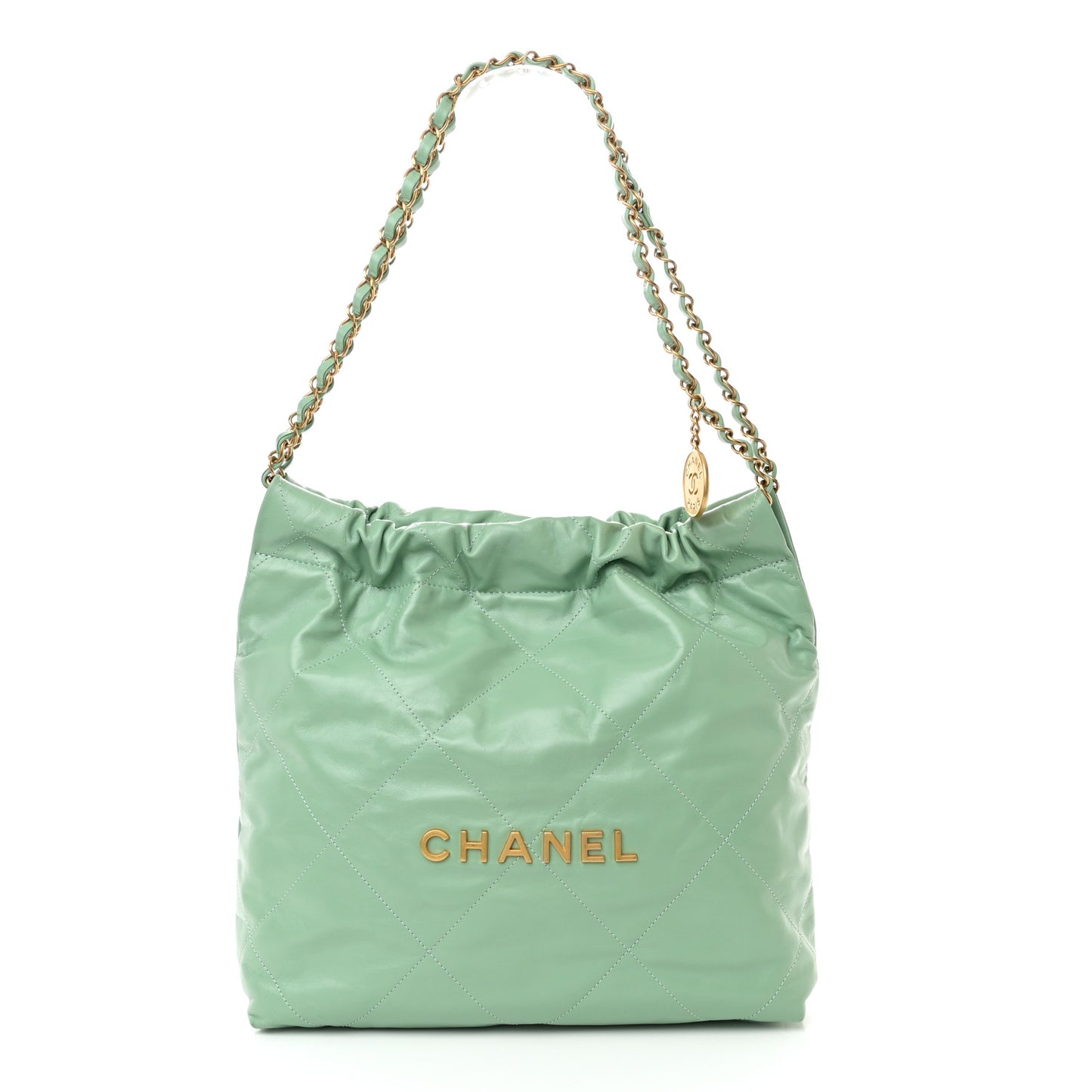 Shiny Calfskin Quilted Small Chanel 22 Light Green