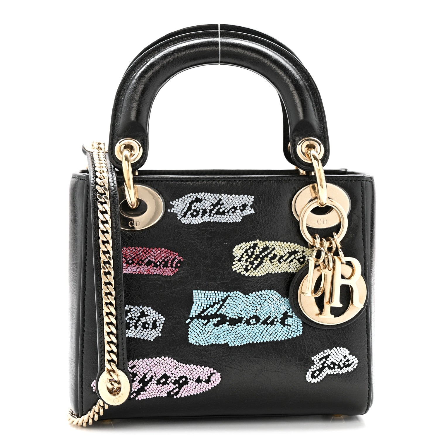 Christian Dior Calfskin Beaded Mini Lady Dior Black 1 of 13