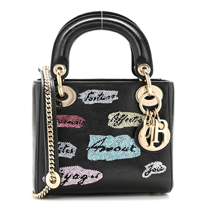 Christian Dior Calfskin Beaded Mini Lady Dior Black 1 of 13