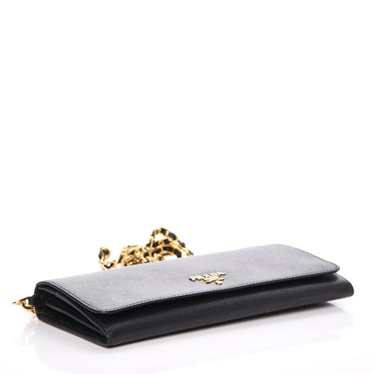 Prada Saffiano Metal Oro Chain Wallet Nero Black 4 of 8