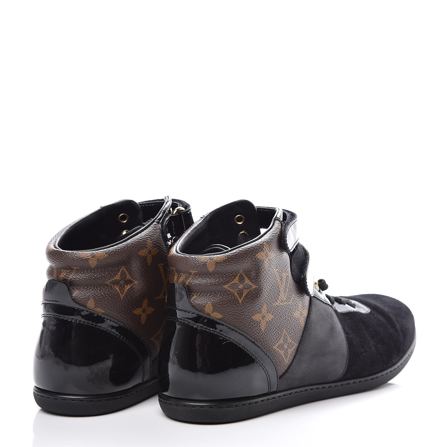 Louis Vuitton Suede Patent Monogram Move Up Sneakers 38 Black 4 of 12