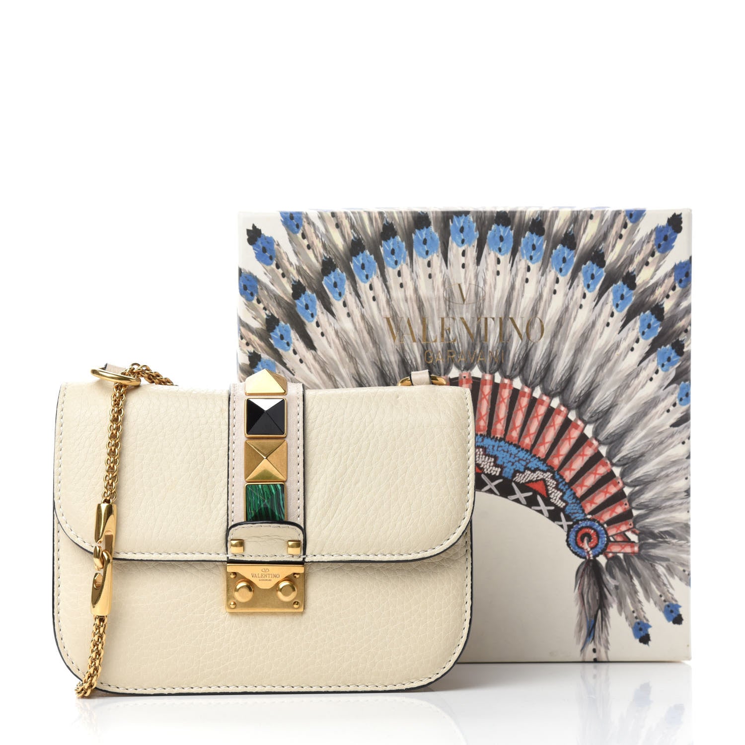 Valentino Garavani Pebbled Calfskin Rockstud Rolling Small Glam Lock Flap Ivory 13 of 13