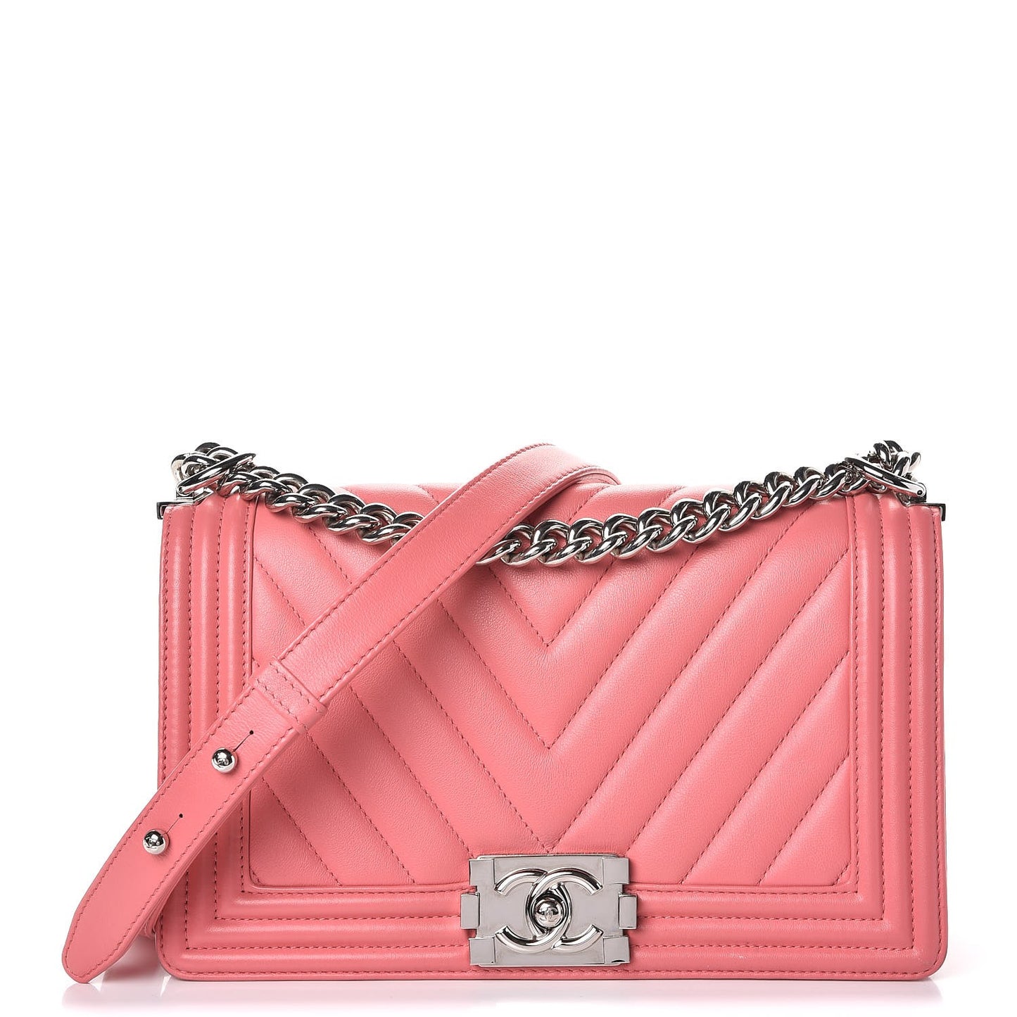 Calfskin Chevron Quilted Medium Boy Flap Pink