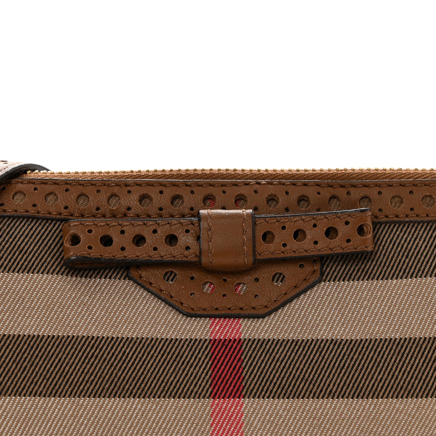 House Check Calfskin Broguing Crossbody Clutch Bag Brown