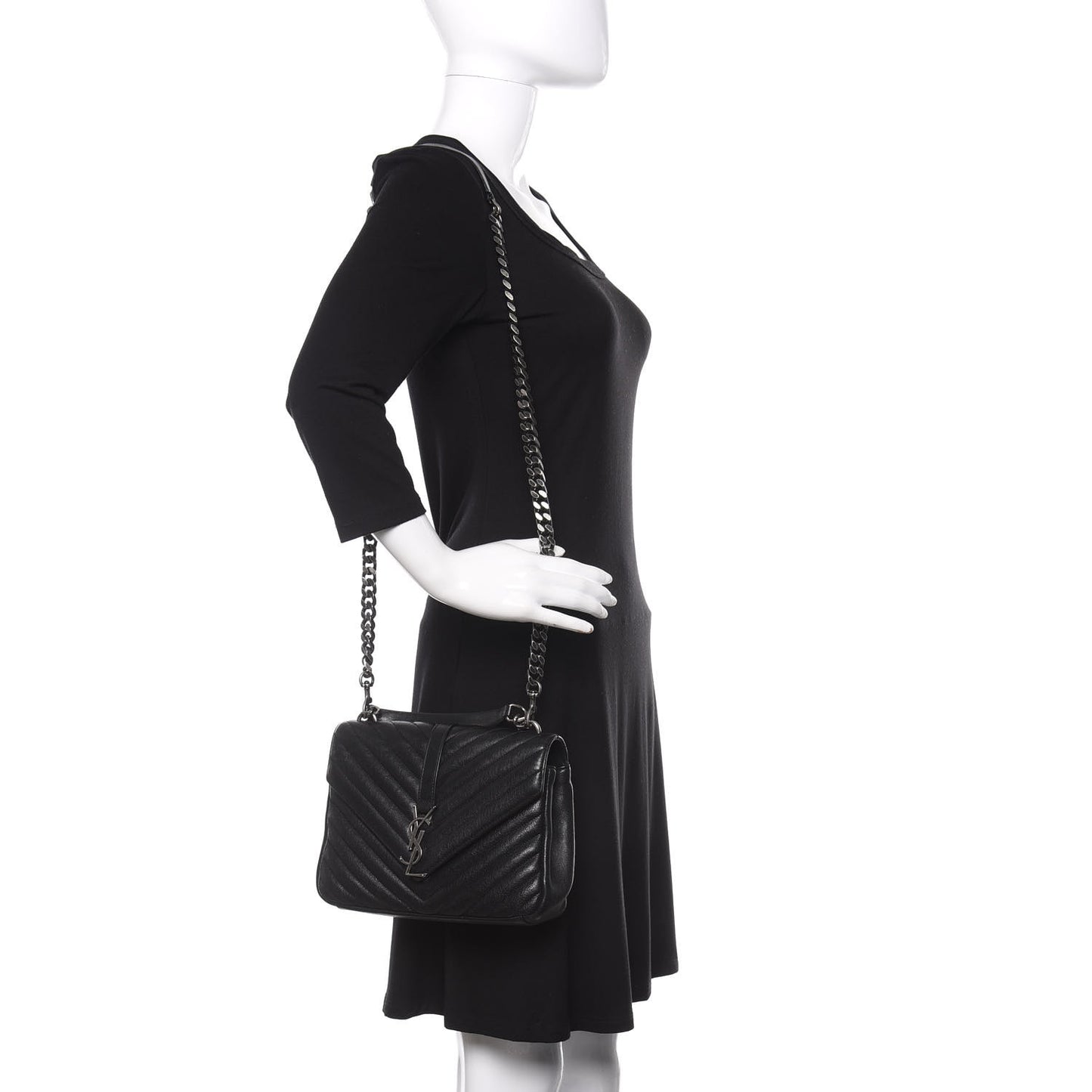 Sheepskin Matelasse Chevron Monogram Medium College Bag Black