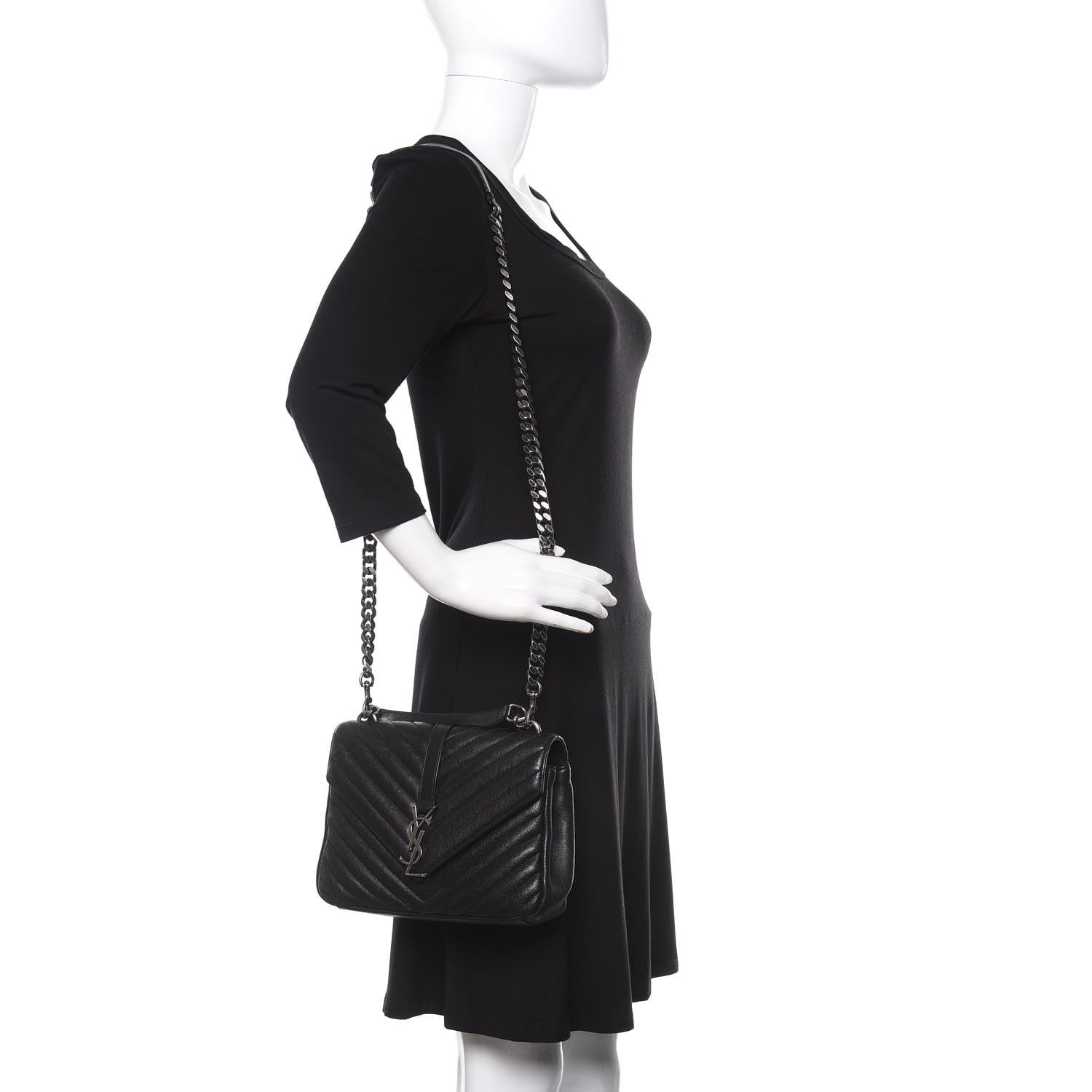 Saint Laurent Sheepskin Matelasse Chevron Monogram Medium College Bag Black 2 of 13