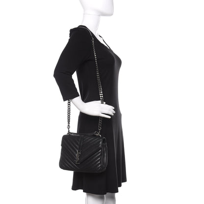 Saint Laurent Sheepskin Matelasse Chevron Monogram Medium College Bag Black 2 of 13