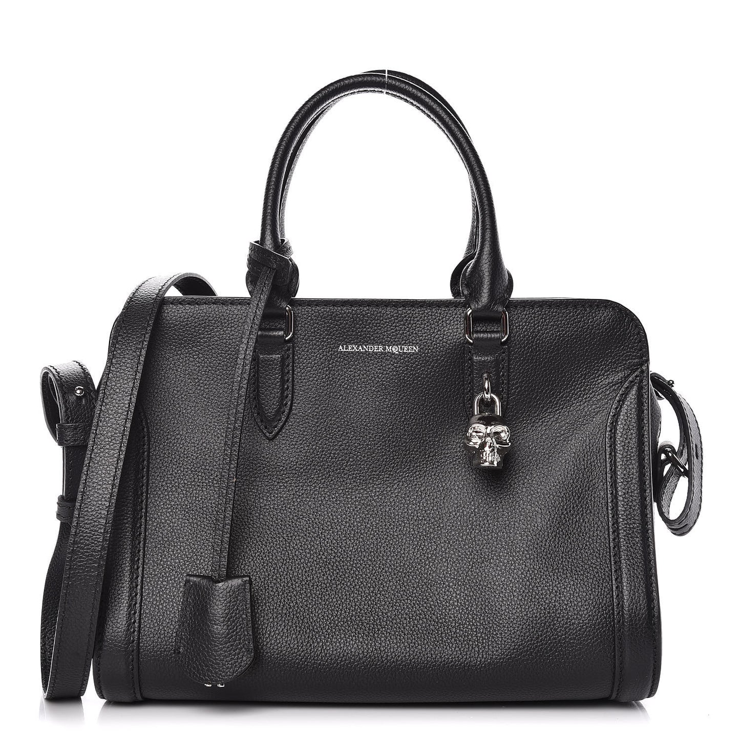 Pebbled Calfskin Small Skull Padlock Zip Around Tote Black