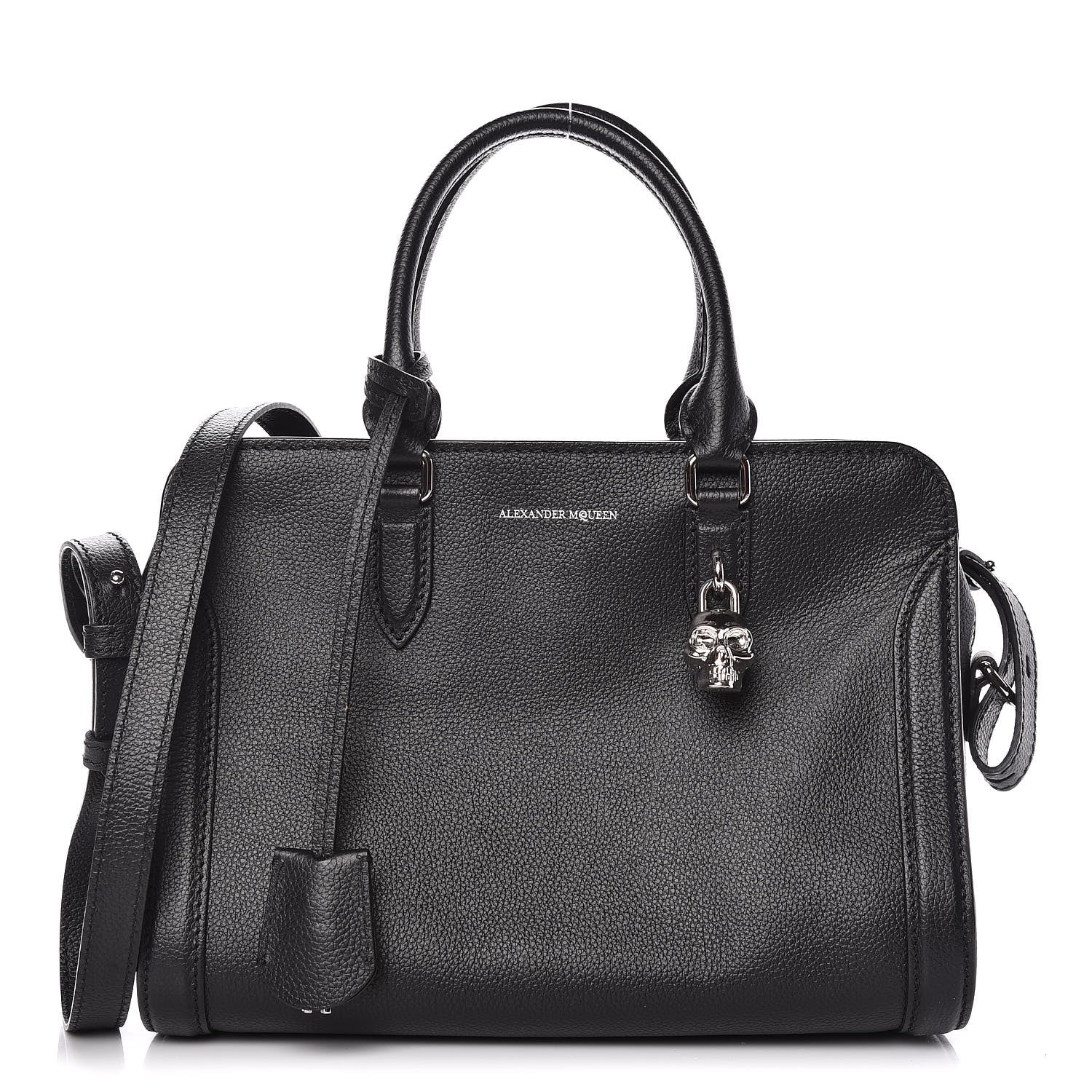 Alexander McQueen Pebbled Calfskin Small Skull Padlock Zip Around Tote Black 1 of 10