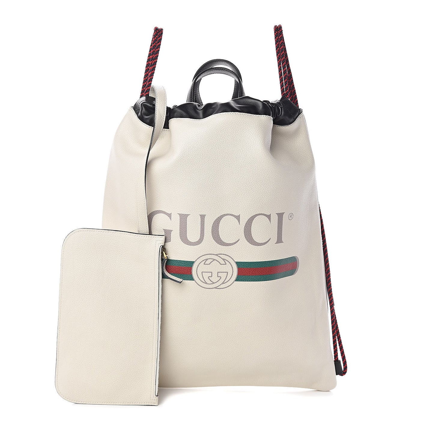 Calfskin Logo Drawstring Backpack Mystic White