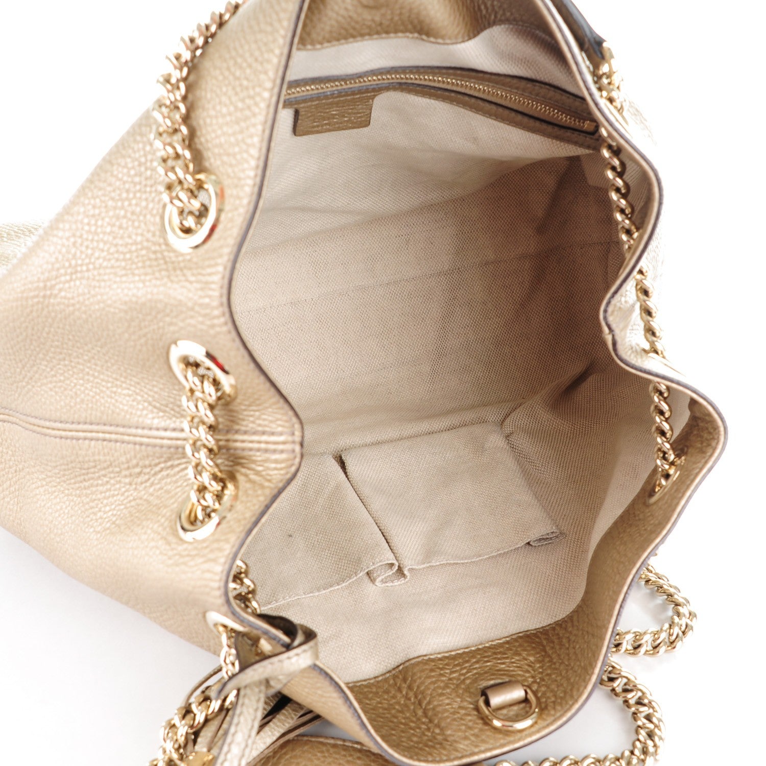 Gucci Metallic Pebbled Calfskin Medium Soho Chain Shoulder Bag Golden Beige 5 of 8