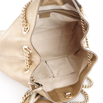 Gucci Metallic Pebbled Calfskin Medium Soho Chain Shoulder Bag Golden Beige 5 of 8
