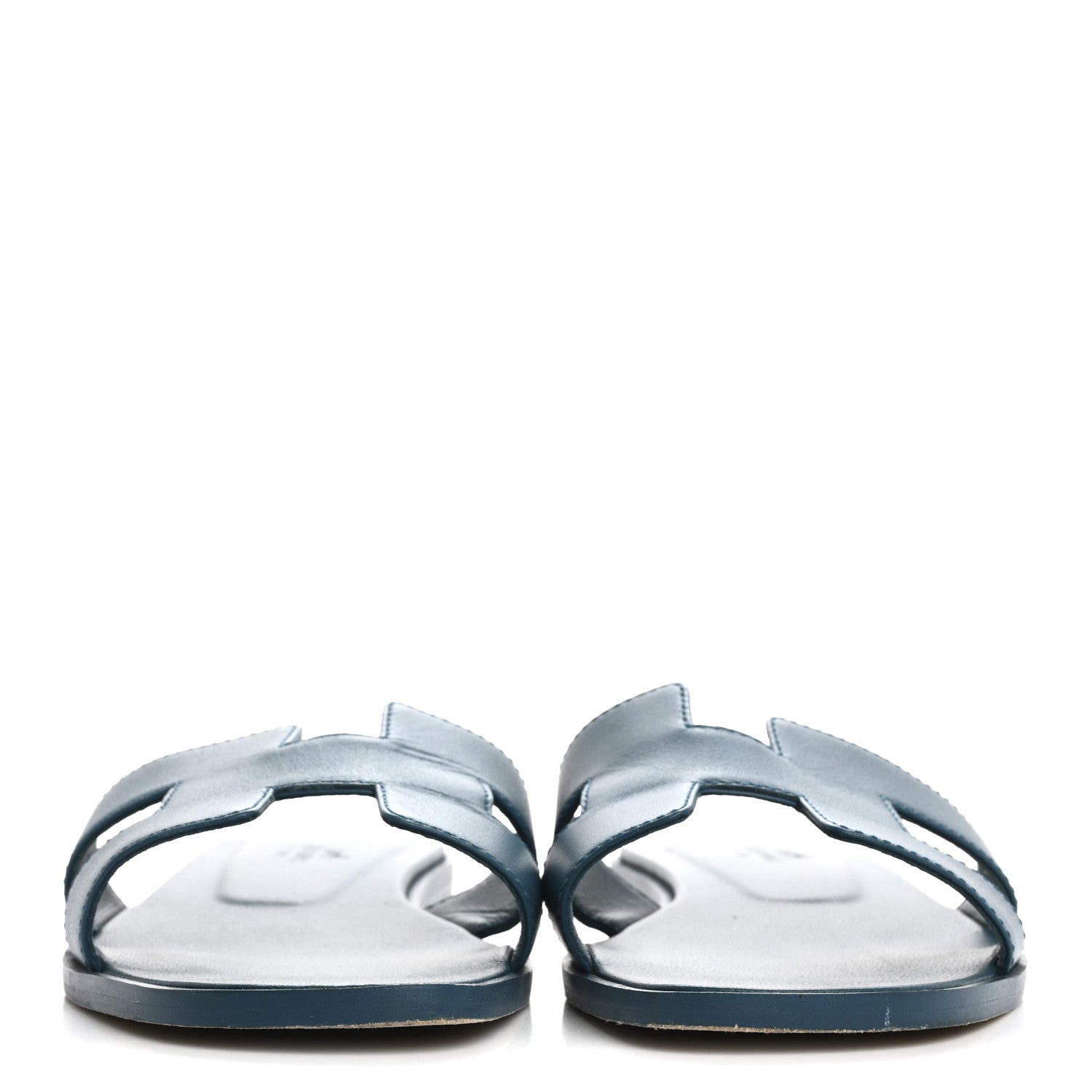 Hermes Calfskin Oran Sandals 37 Bleu Emeraude 3 of 12
