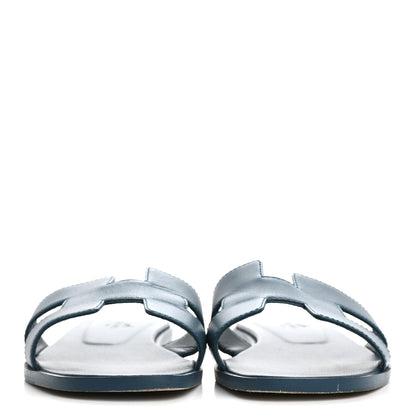 Hermes Calfskin Oran Sandals 37 Bleu Emeraude 3 of 12