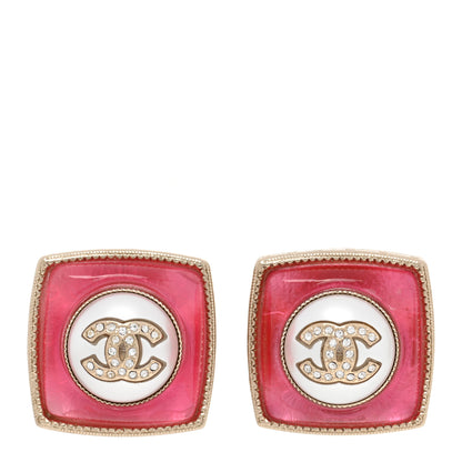 Chanel Metal Glass Pearl Strass CC Earrings Pink Gold 1 of 4