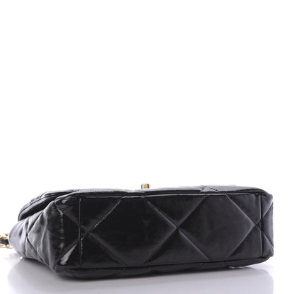 Chanel Shiny Crumpled Calfskin Quilted Large 19 Flap Black 4 of 9