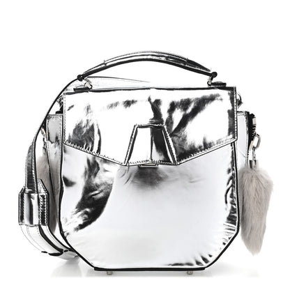 Alexander Wang Metallic Calfskin Rabbit Fur Devere Top Handle Bag Silver 1 of 9